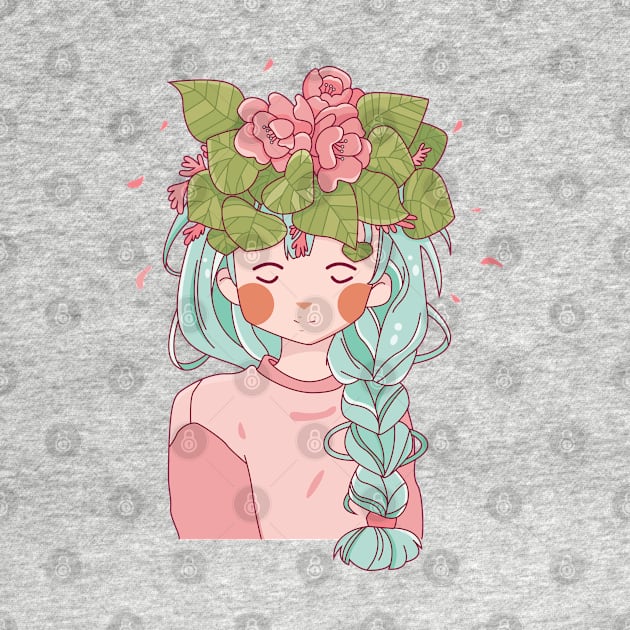 Beautiful Blue Hair Girl in pink top with Floral head dress by TinPis